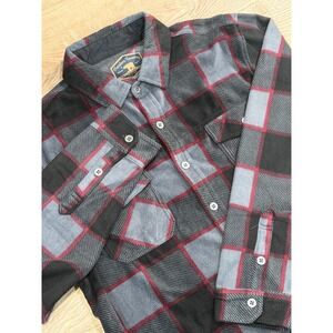 Freedom Foundry Flannel Shirt Plaid Charcoal Red Long Sleeve XL Solft Polyestor